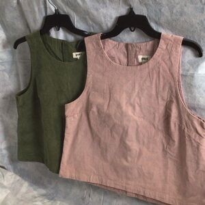 Pact Modern Corduroy 2 button back tanks 1  Blush pink and 1 green Crop NWOT